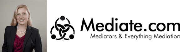 Foto de la Dra. Clare Fowler y el logo de Mediate.com