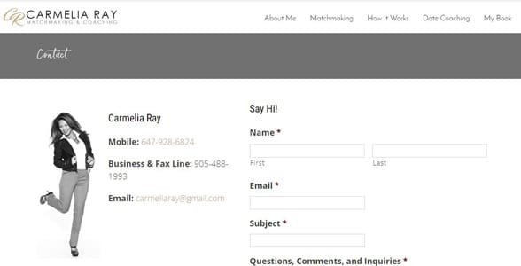 Zrzut ekranu formularza zgłoszeniowego Carmelii Ray
