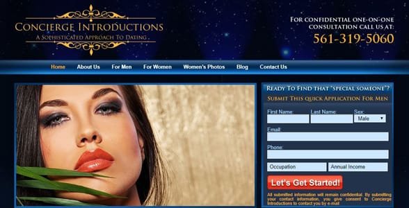 Screenshot der Homepage von Concierge Introductions