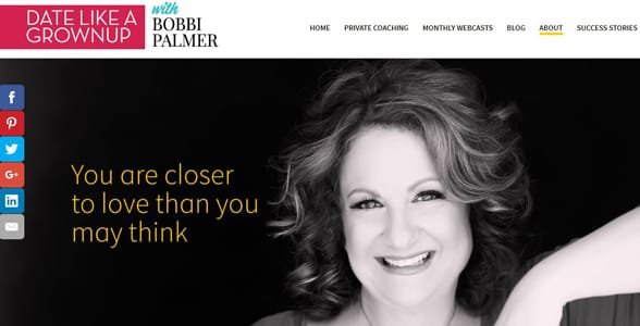 Schermata del sito web di Bobbi Palmer