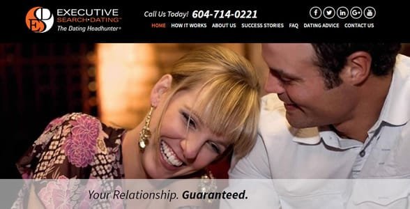 Screenshot van de startpagina van Executive Search Dating