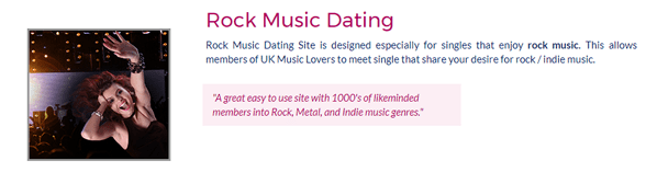 Screenshot van de rocksite van UK Music Lovers