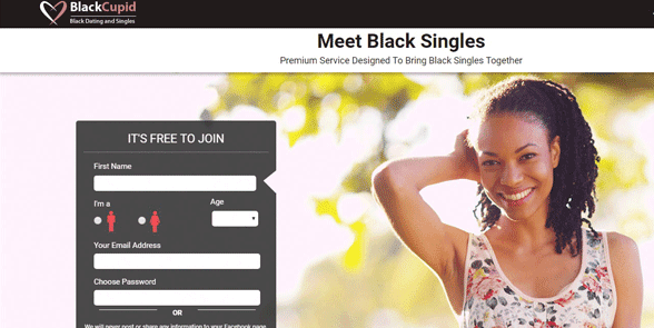 Snímek obrazovky domovské stránky BlackCupid