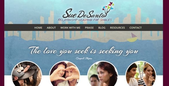 Screenshot van Sue DeSanto's homepage