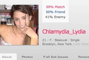 Schermata del profilo OkCupid di Chlamydia_Lydia