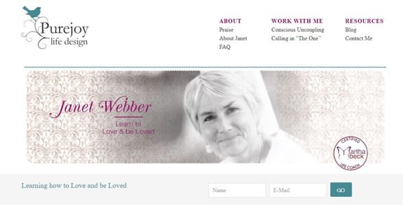 Captura de pantalla del sitio web de Janet Webber