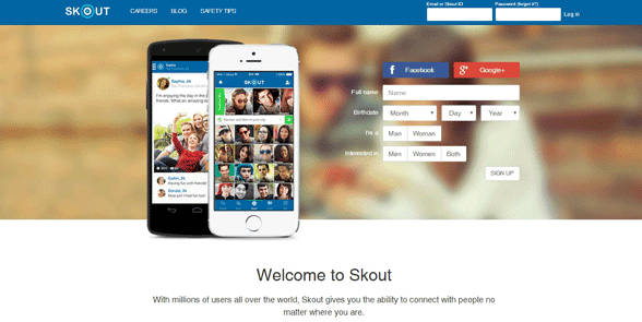 Schermata della homepage di Skout