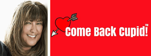 Judi Bonilla's headshot en het Come Back Cupid-logo