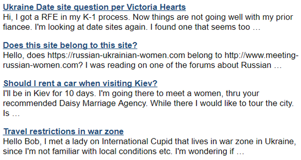 Capture d'écran des questions des lecteurs de Meeting Russian Women