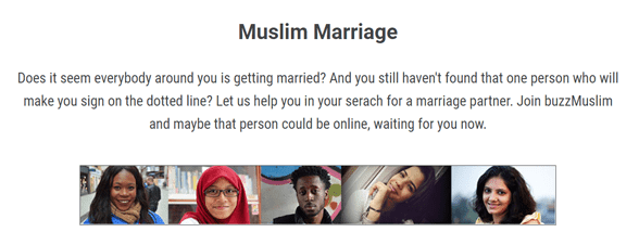 Screenshot dalla pagina del matrimonio musulmano di buzz