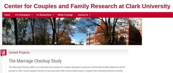 Screenshot van het Center for Couples and Family Research aan de Clark University