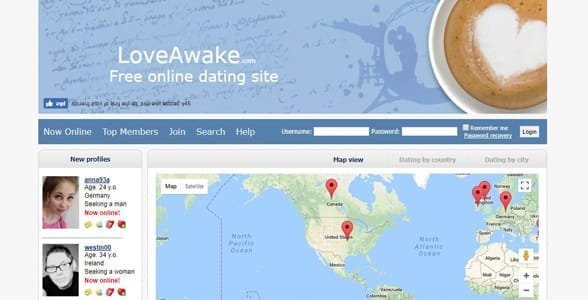 Capture d'écran de la page d'accueil de LoveAwake