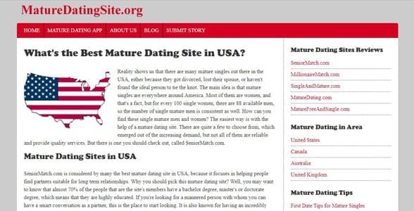 Capture d'écran de la page d'examen des États-Unis de MatureDatingSite.org