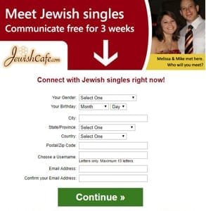 Captura de pantalla de la página de registro de JewishCafe.com