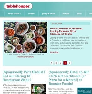 Captura de pantalla de la página de inicio de Tablehopper