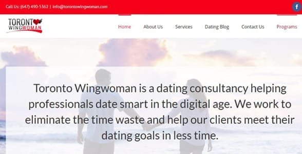 Schermata del sito web di Toronto Wingwoman
