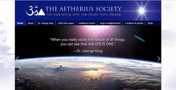 Screenshot van de homepage van Aetherius Society