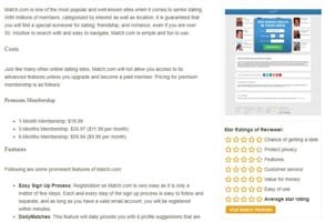Zrzut ekranu recenzji Match.com na FreeDatingSitesOver50.com