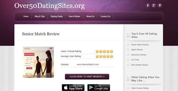 Schermata di una recensione di Over50DatingSites.org