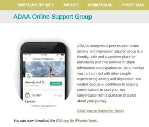 Zrzut ekranu strony docelowej grupy wsparcia ADAA