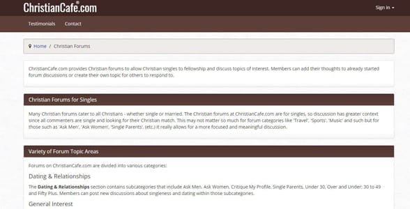 Schermata dei forum di ChristianCafe