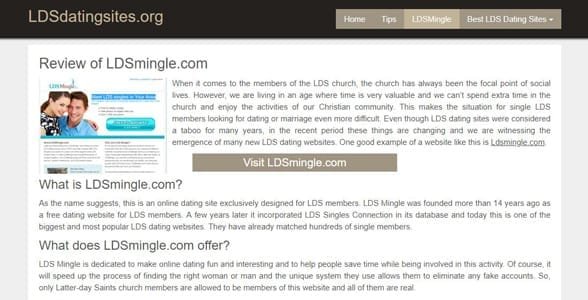Captura de pantalla de una revisión de LDSDatingSites.org