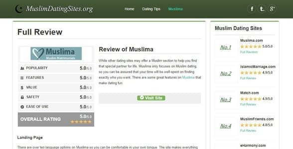 Capture d'écran d'un avis sur MuslimDatingSites.org