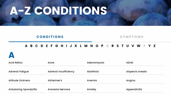 Captura de pantalla de las condiciones de AZ en DrAxe.com