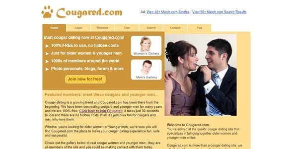 Cougared.com'un ana sayfasının ekran görüntüsü