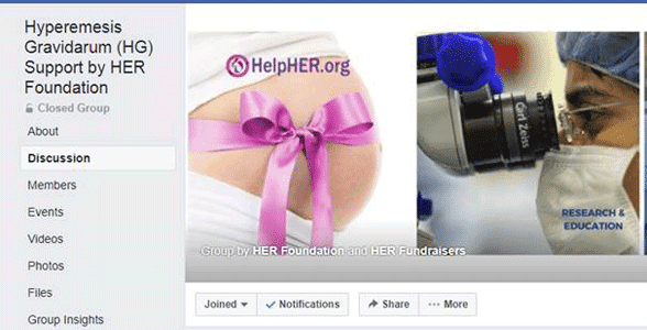 Screenshot van de Facebook-groep van de HER Foundation