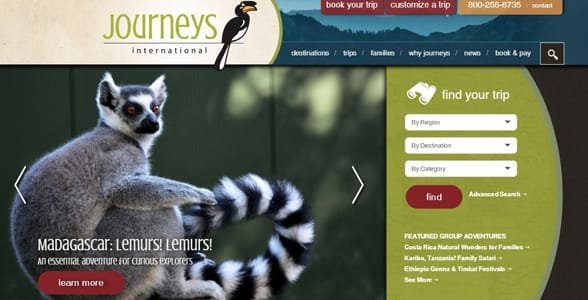 Journeys International'ın web sitesinin ekran görüntüsü