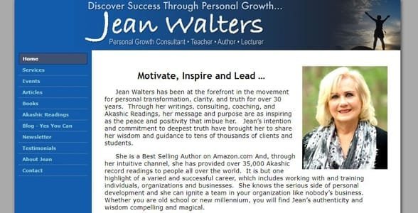 Jean Walters'ın web sitesinin ekran görüntüsü