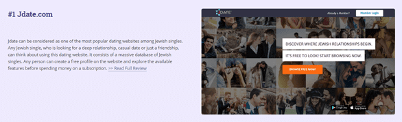 JewishsDatingSites.com'un Jdate incelemesinin ekran görüntüsü