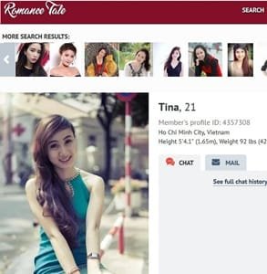Capture d'écran d'un profil sur RomanceTale