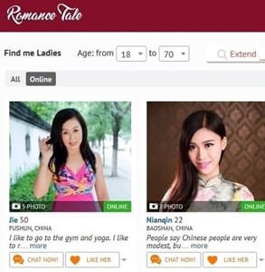 Screenshot van de profielen van RomanceTale.com