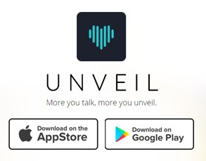 Capture d'écran du logo Unveil et disponibilité de l'App Store