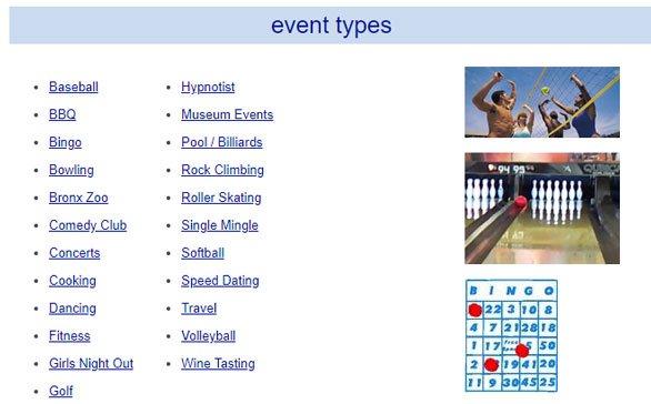 Captura de pantalla de las actividades de Citas de fin de semana