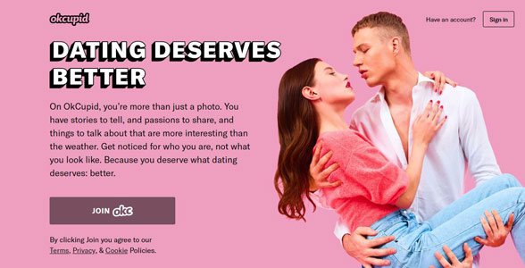Screenshot der Homepage von OkCupid
