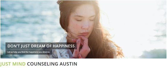Just Mind Austin ana sayfasının ekran görüntüsü