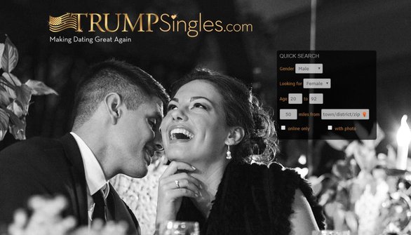 Screenshot van de startpagina van TrumpSingles.com