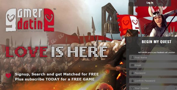 Screenshot van de startpagina van GamerDating