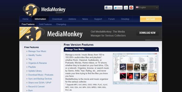 MediaMonkey'nin web sitesinin ekran görüntüsü