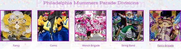 Schermata delle divisioni di Mummers Parade