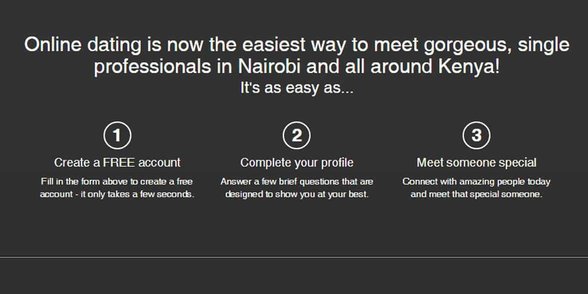 Captura de pantalla del proceso de registro de DateMeKenya