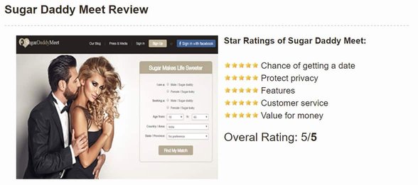 Screenshot van de review van de suikerdatingsite