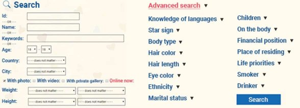 Capture d'écran de l'onglet de recherche MeetBrides