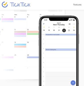 Capture d'écran du calendrier de TickTick